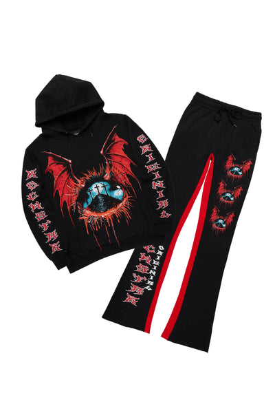 darden black/red hoodie/baggy track pant set