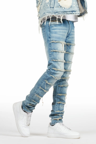 waylon rustic blue frayed slim fit jean