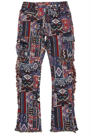 ayami red slim tapestry flare jean