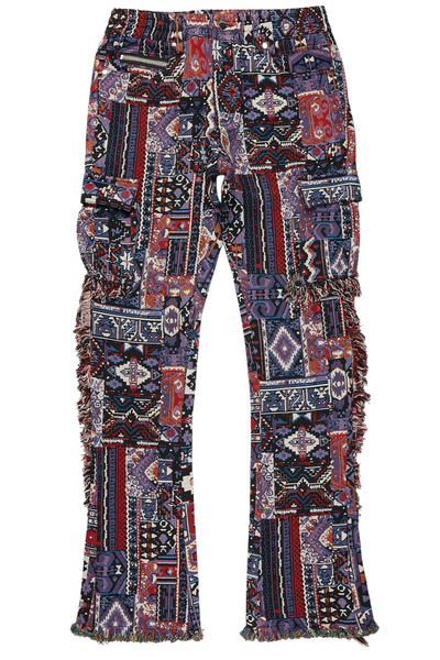 ayami red slim tapestry flare jean