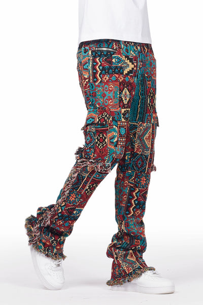 ayami red slim tapestry flare jean