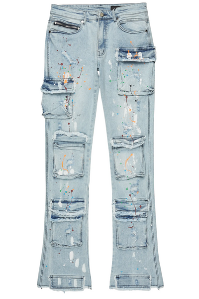 Orien beige painter stacked flare jean