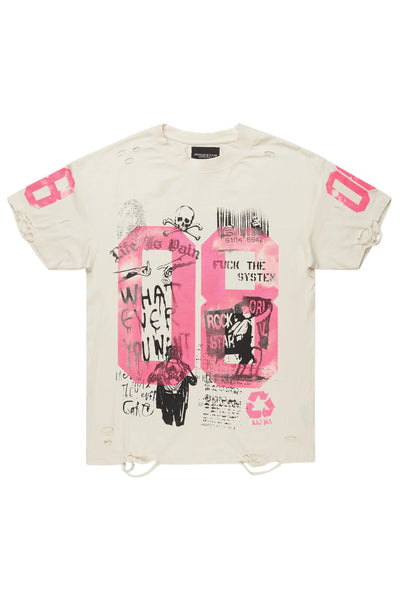 Gill beige/pink graphic oversized t-shirt