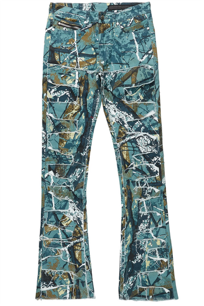 shake tree camo stacked flare jean