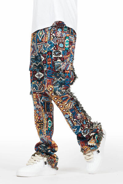 ayami red slim tapestry flare jean