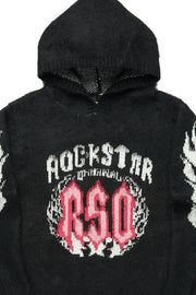 girls kanny light grey graphic knitted mohair hoodie