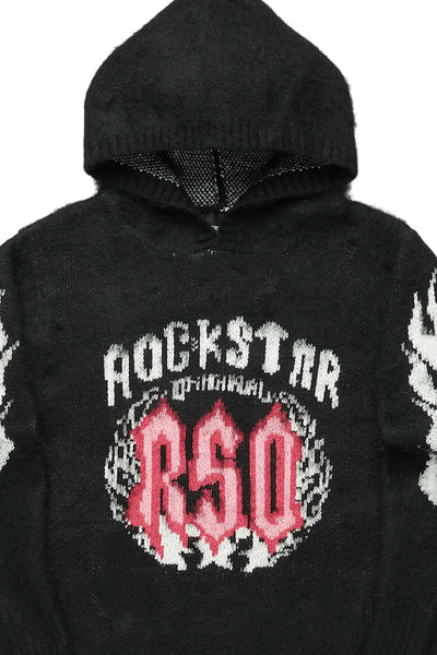 girls kanny light grey graphic knitted mohair hoodie