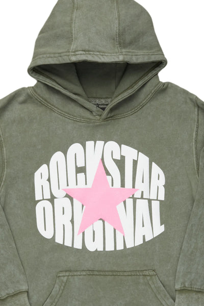 Girls Mia Vintage Green Graphic Hoodie – Trendy & Cozy