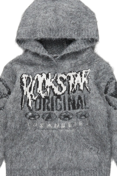 girls wizzurd grey graphic knitted mohair hoodies