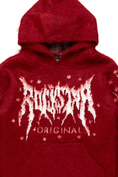 girls raymond red graphic knitted mohair hoodie