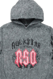 girls kanny light grey graphic knitted mohair hoodie