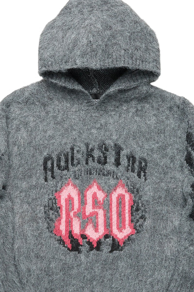 girls kanny light grey graphic knitted mohair hoodie