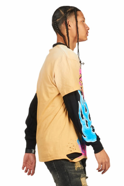 Beno black double layer long sleeve graphic t-shirt