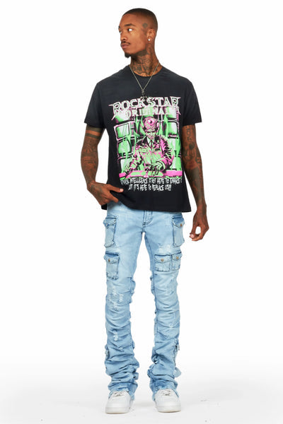 gentry tint blue stacked flare jean