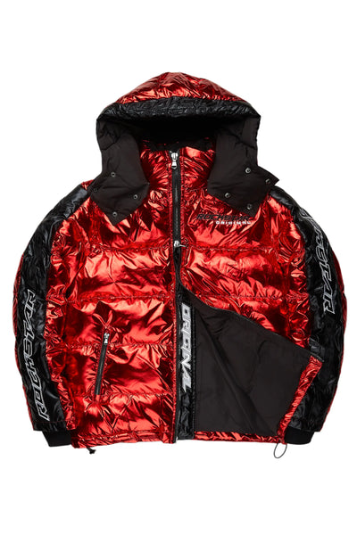 metallic royal blue alasia puffer jacket