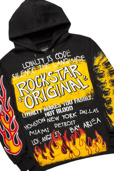 beno black/yellow stacked flare hoodie track set