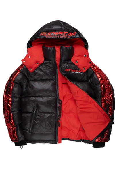 metallic royal blue alasia puffer jacket