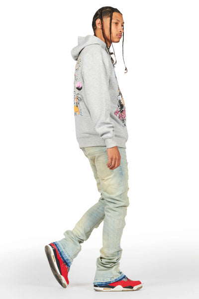 holibert light blue stacked flare jean