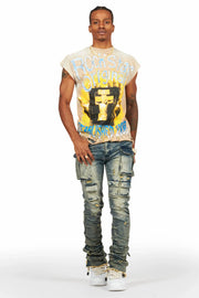 gentry tint blue stacked flare jean