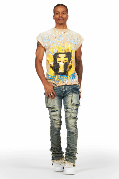 gentry tint blue stacked flare jean