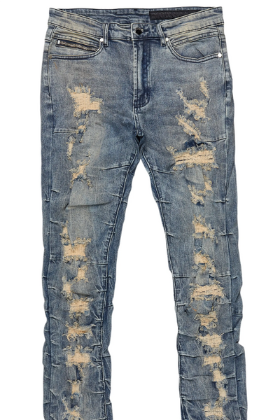 mercol blue stacked flare jean