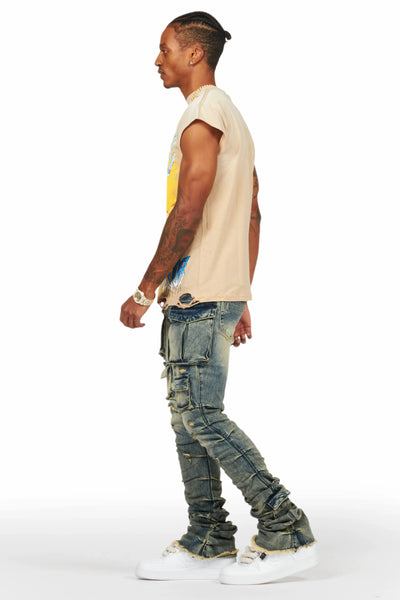 gentry tint blue stacked flare jean