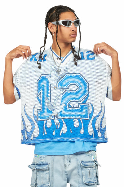 Lukas royal blue oversize graphic mesh jersey