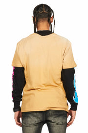 Beno black double layer long sleeve graphic t-shirt