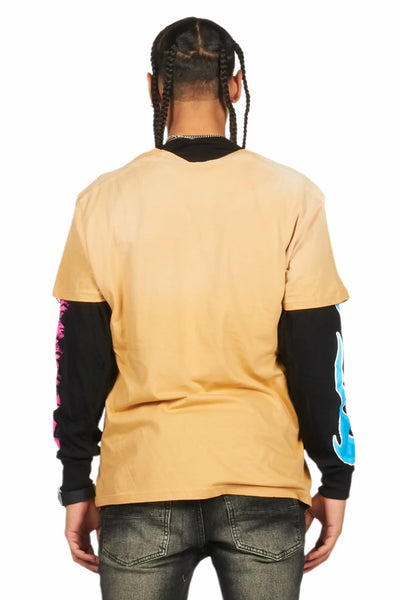 Beno black double layer long sleeve graphic t-shirt