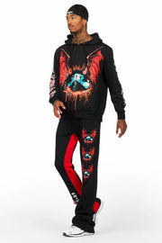 darden black/red hoodie/baggy track pant set