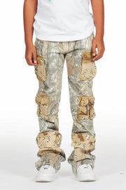 boys yves tree camo stacked flare cargo jean
