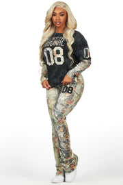 chriseana black/ tree camo double layer t-shirt trackset