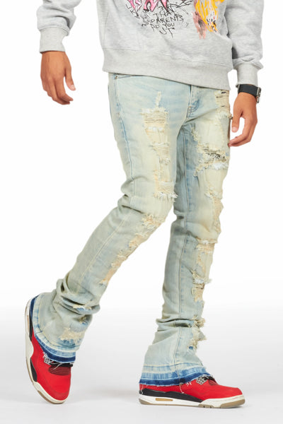 holibert light blue stacked flare jean