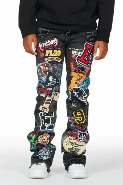 Boys espen black stacked flare jean
