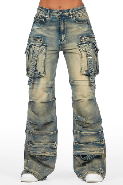 tarella tinted dark wash wide leg jean
