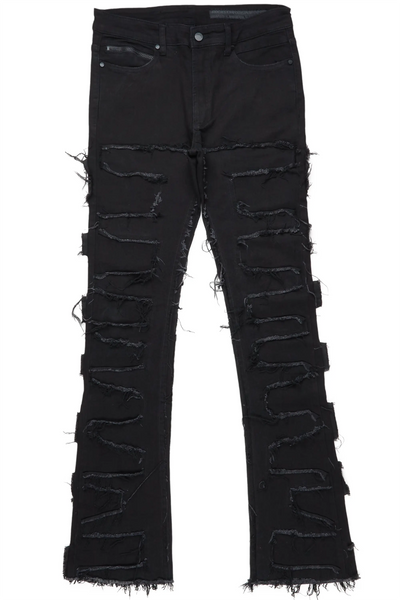 shake light blue stacked flare jean
